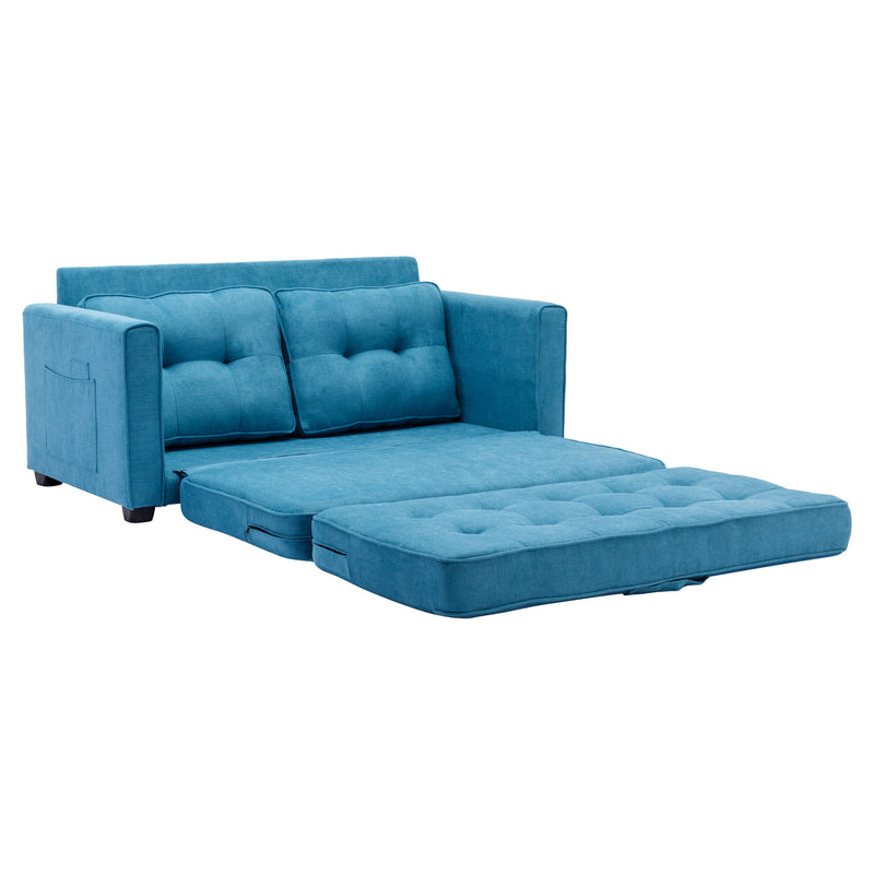 Loveseat Sofa With Pull-Out Bed Modern Upholstered Couch With Side Pocket For Living Room Office