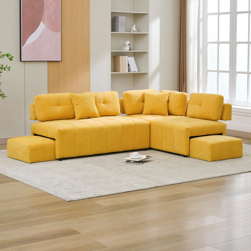 L-Shaped Sofa Sectional Sofa Couch With 2 Stools And 2 Lumbar Pillows For Living Room