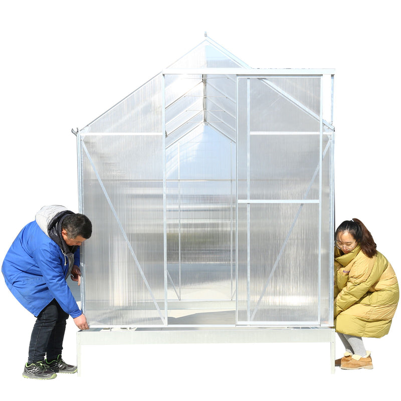 Polycarbonate Greenhouse, Heavy Duty Outdoor Aluminum Walk-In Green House Kit With Rain Gutter, Vent And Door For Backyard Garden