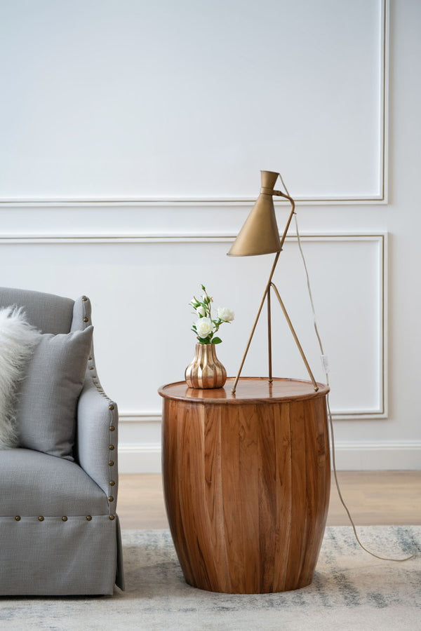 Drum Side Table With Tray Style Top - Brown