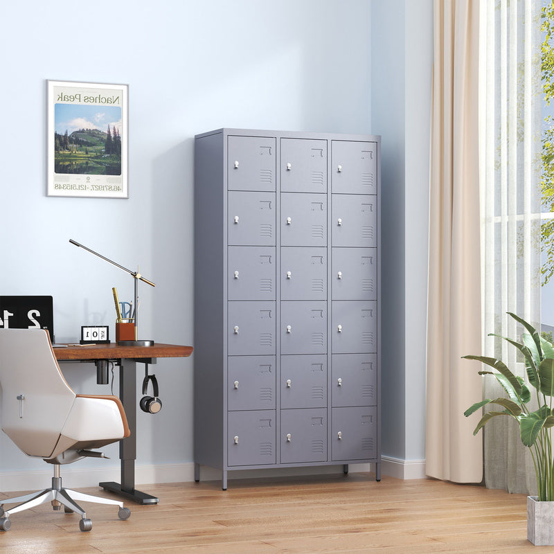 Lockers 18 Door With Lock For Employees, Storage Cabinet For Home Gym Office School Garage - Gray