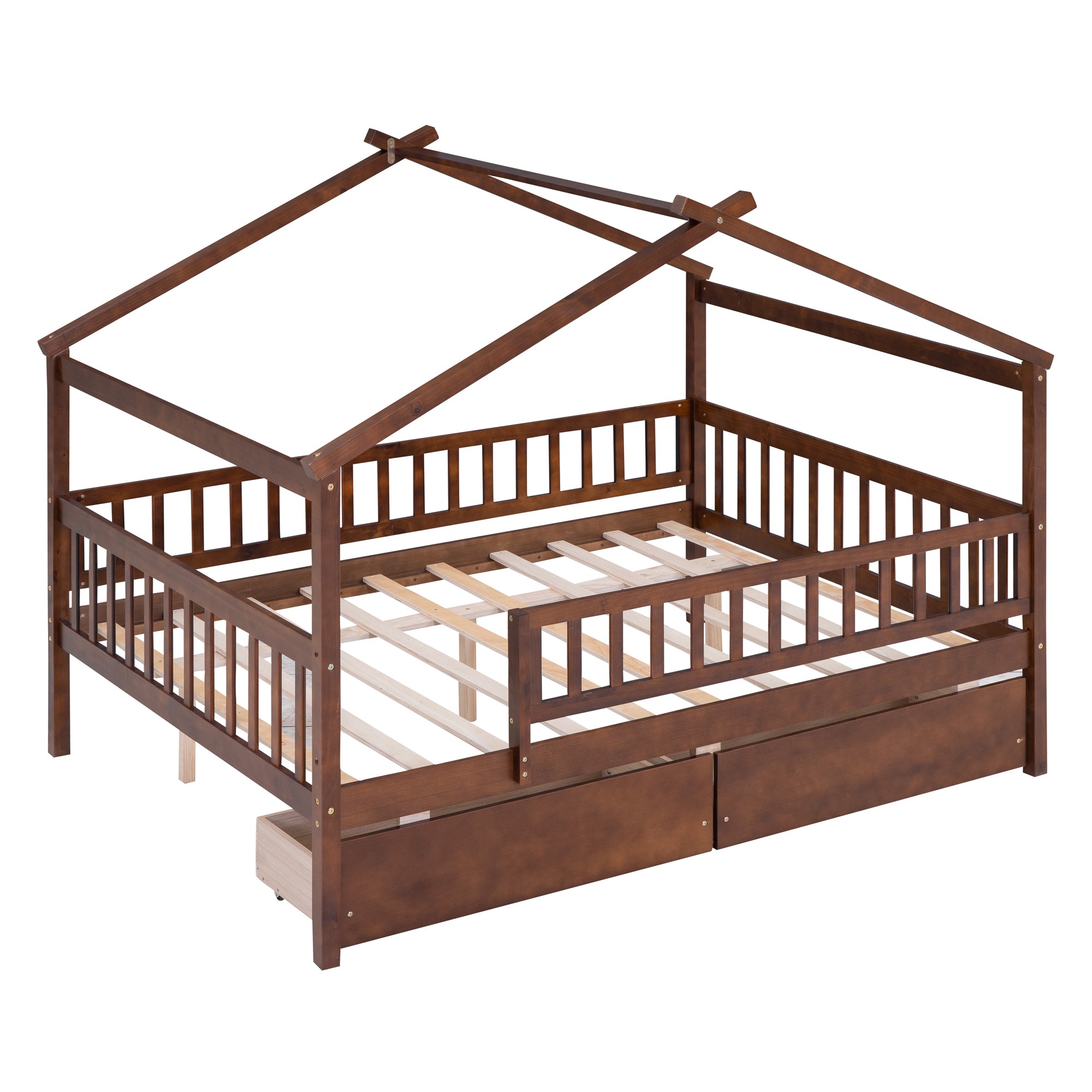 Full Size Wooden House Bed with Two Drawers, Walnut - Atlantic Fine Furniture Melbourne FL