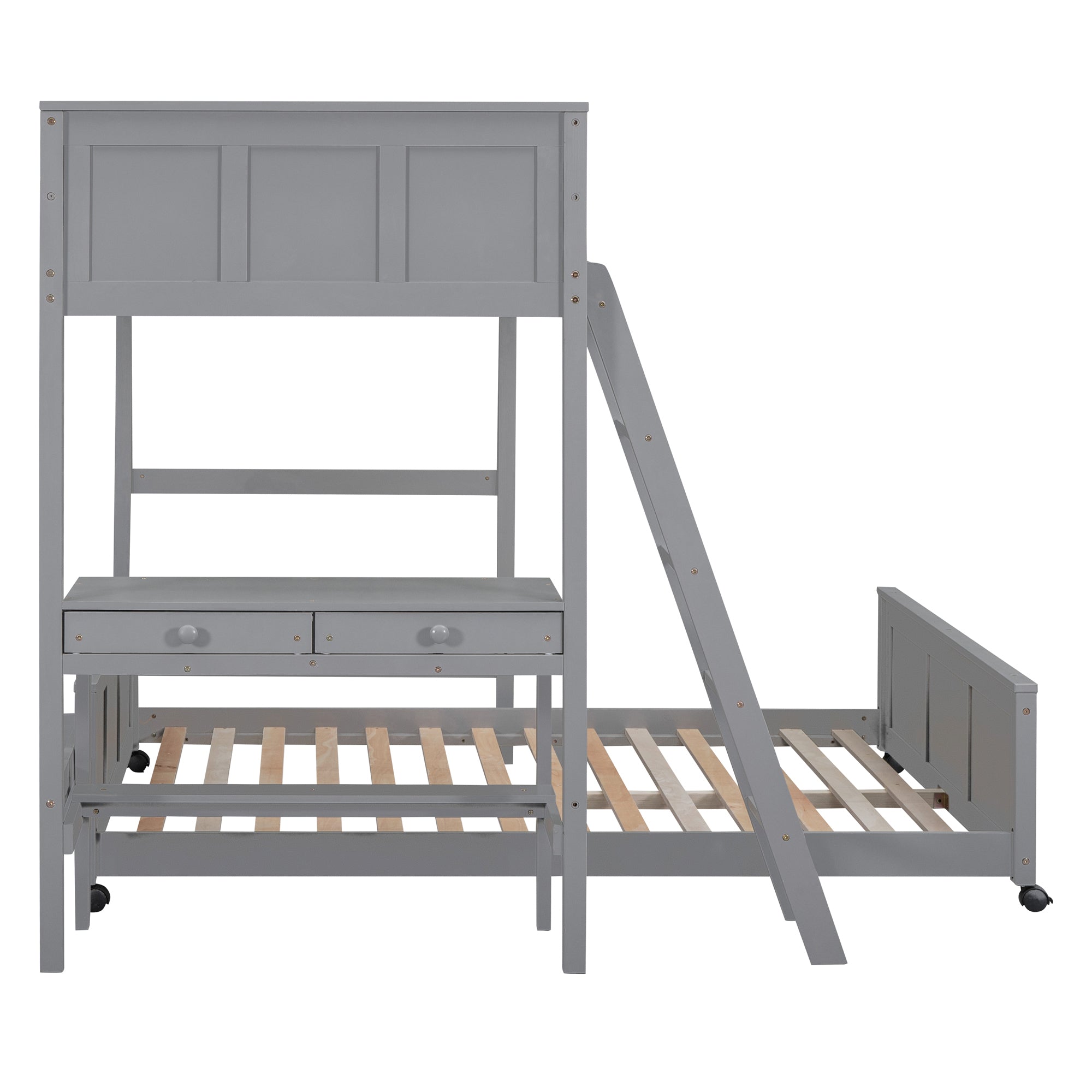 Twin Over Full Bunk Bed with Desk, Gray - Atlantic Fine Furniture Melbourne FL