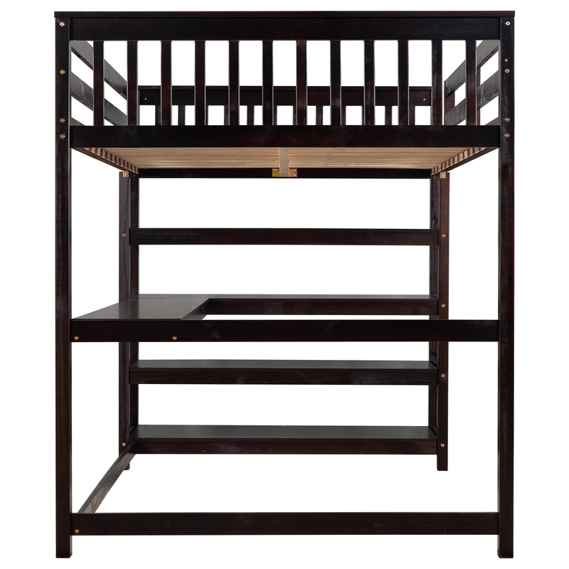Full Size Loft Bed with Storage Shelves and Under-bed Desk, Espresso(OLD SKU:SM000246AAP-1)