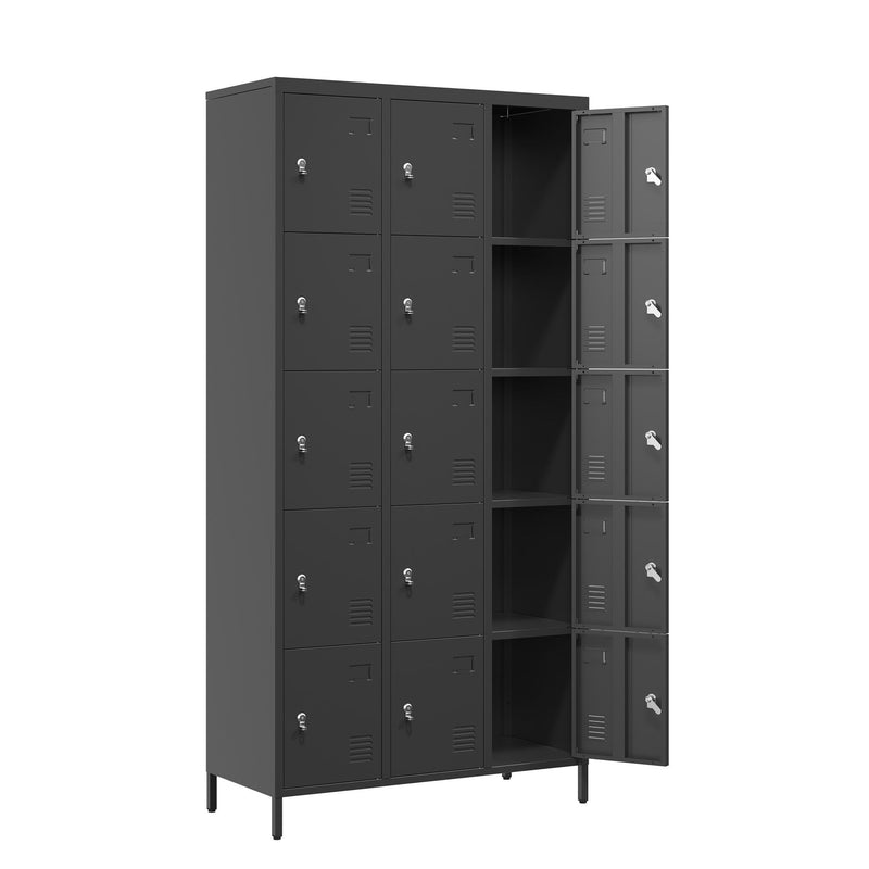 15 Door Lockers With Lock For Employee Storage - Black