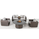Patio Seating Group For 4 With Cushions And Fire Pit Table - Brown