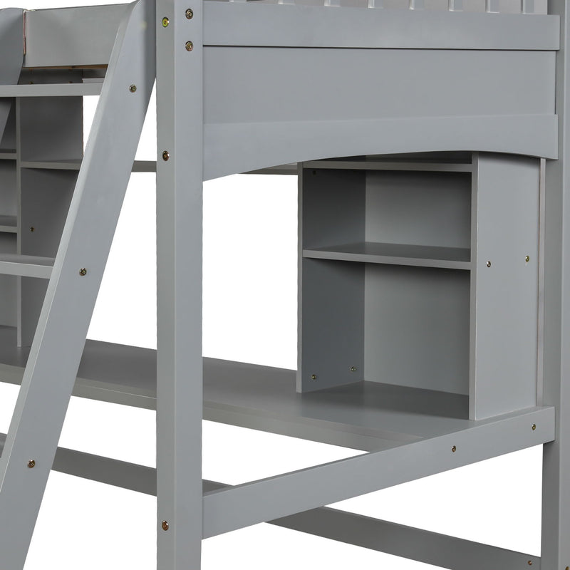 Loft Bed With Storage Shelves, Desk And Ladder