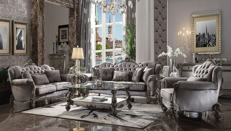 Versailles - 47" Sofa With 5 Pillows - Velvet & Antique Platinum