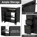 Modern Bathroom Vanity With Ceramic Sink, Freestanding, One Tip Out Drawer, 3 Side Drawers, Adjustable Shelf