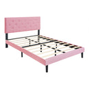 Modern Upholstered Platform Bed Frame With Button Tufted Linen Fabric Headboard