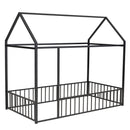 Twin Size Metal Bed House Bed Frame with Fence, for Kids, Teens, Girls, Boys, Black