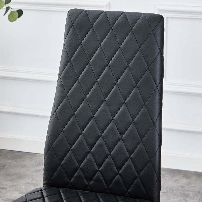 Modern Grid Armless High Backrest Dining Chair Set With Electroplated Metal Legs In Material 6 Piece - Black
