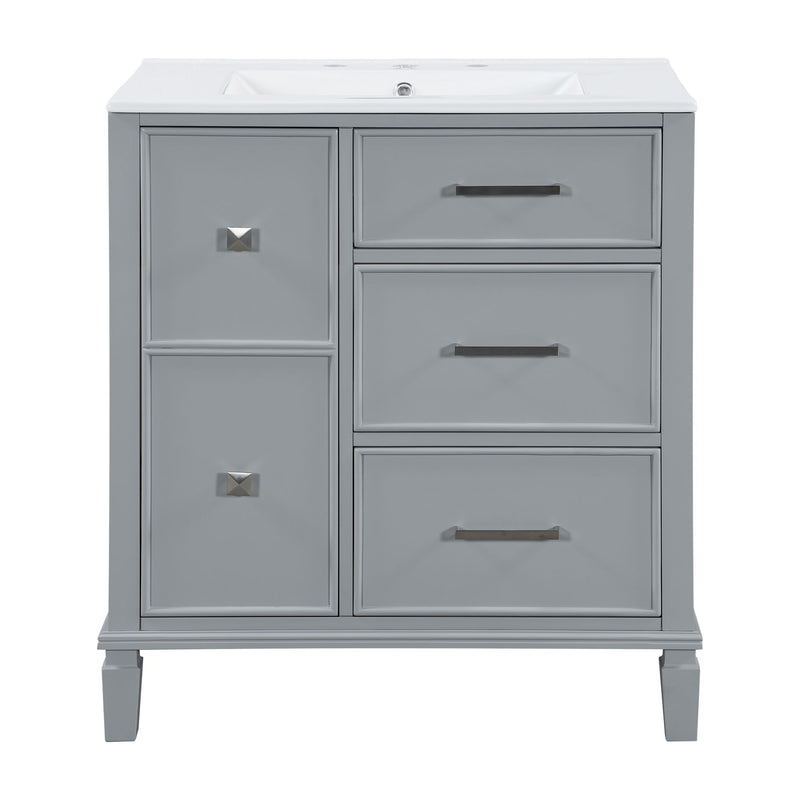 Bathroom Vanity With Ceramic Sink, Flip Out Drawer Design For Plumbing, Soft Close Drawers