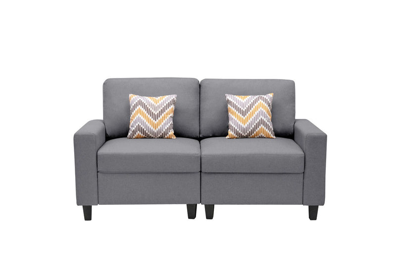 Nolan - Linen Fabric Loveseat With Pillows And Interchangeable Legs