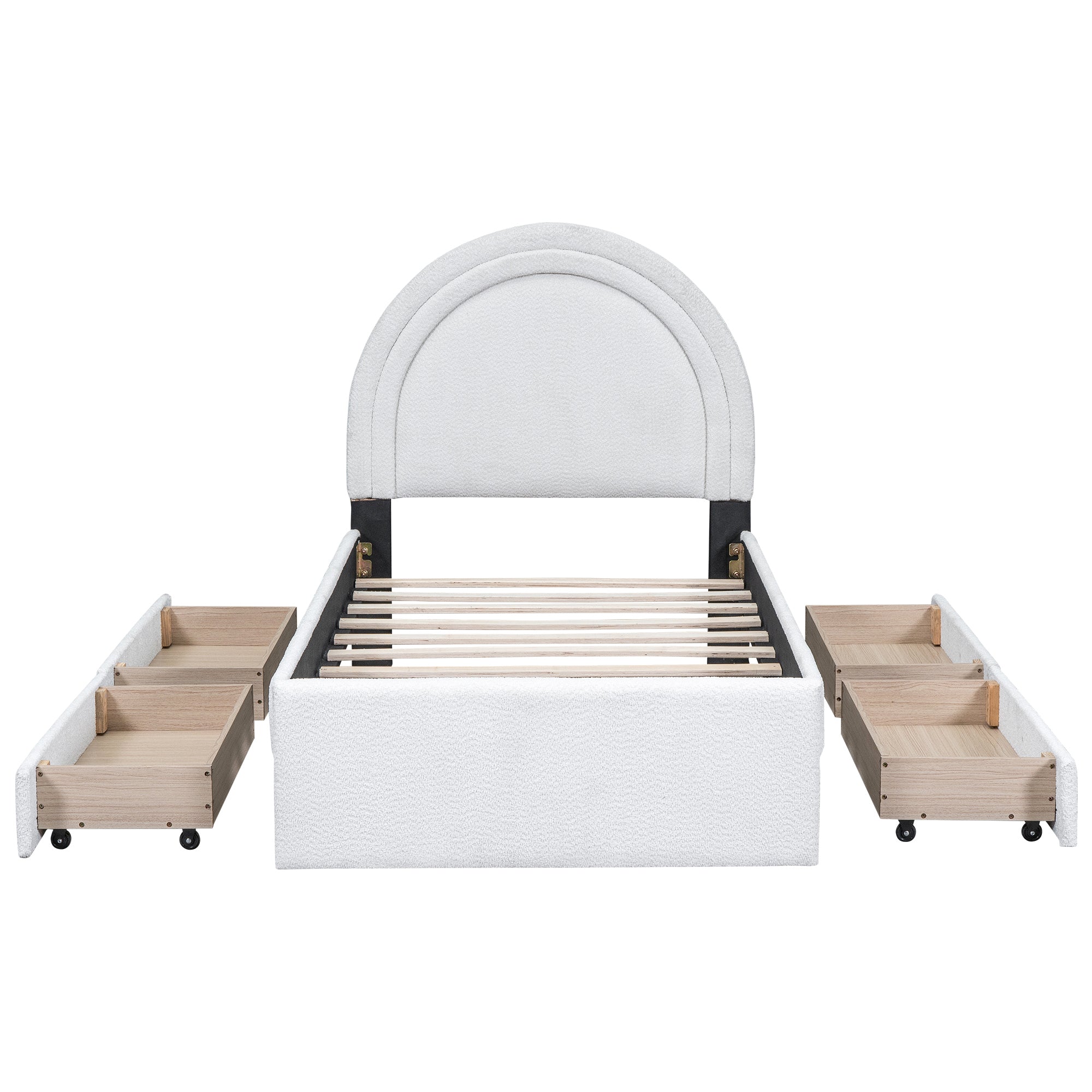Teddy Upholstered Platform Bed With Four drawers, Twin, White - Atlantic Fine Furniture Melbourne FL