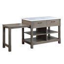 Feivel - Kitchen Island With Pull Out Table - Marble Top & Rustic Oak