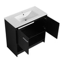 Modern Bathroom Vanity With Ceramic Sink, Freestanding Cabinet, Soft Closing Doors