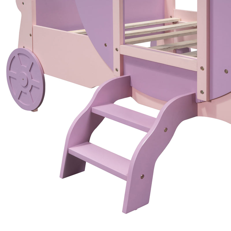Princess Carriage Bed With Crown, Platform Car Bed With Stair