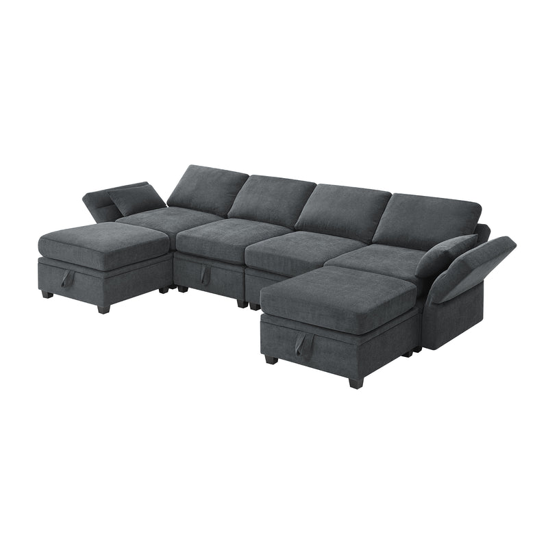 [VIDEO provided] [New] 109*54.7" Chenille Modular Sectional Sofa,U Shaped Couch with Adjustable Armrests and Backrests,6 Seat Reversible Sofa Bed with Storage Seats for Living Room, Apartment,2 Colors