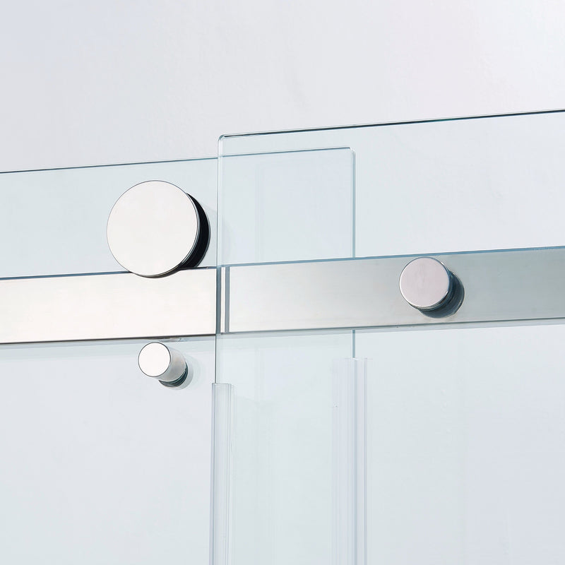 Semi-Frame Single Sliding Shower Door, 304 Stainless Steel, 5 / 16" (8Mm) Thick Sgcc Tempered Clear Glass