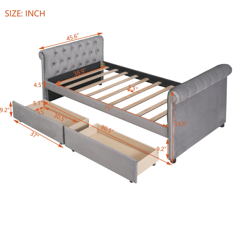 Twin Size Upholstered daybed with Drawers, Wood Slat Support, Gray(OLD SKU :LP000117AAE)