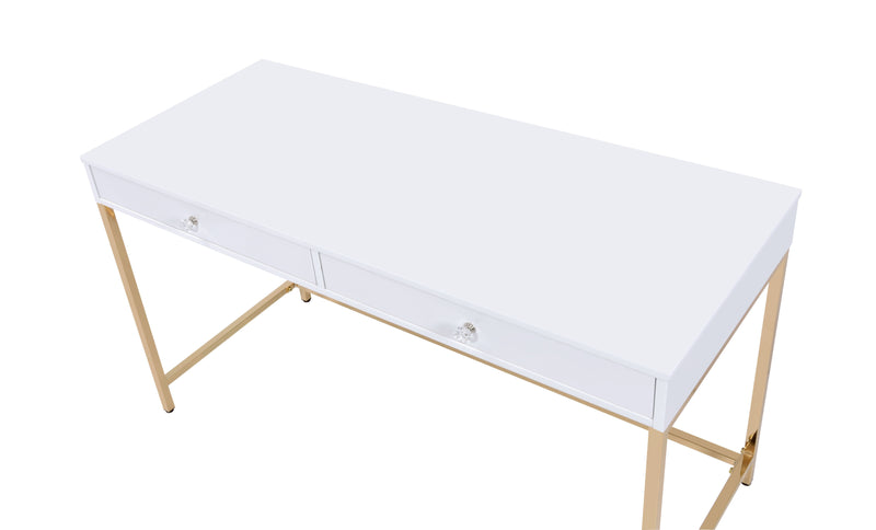 Ottey - High Gloss Gold Writing Desk - White