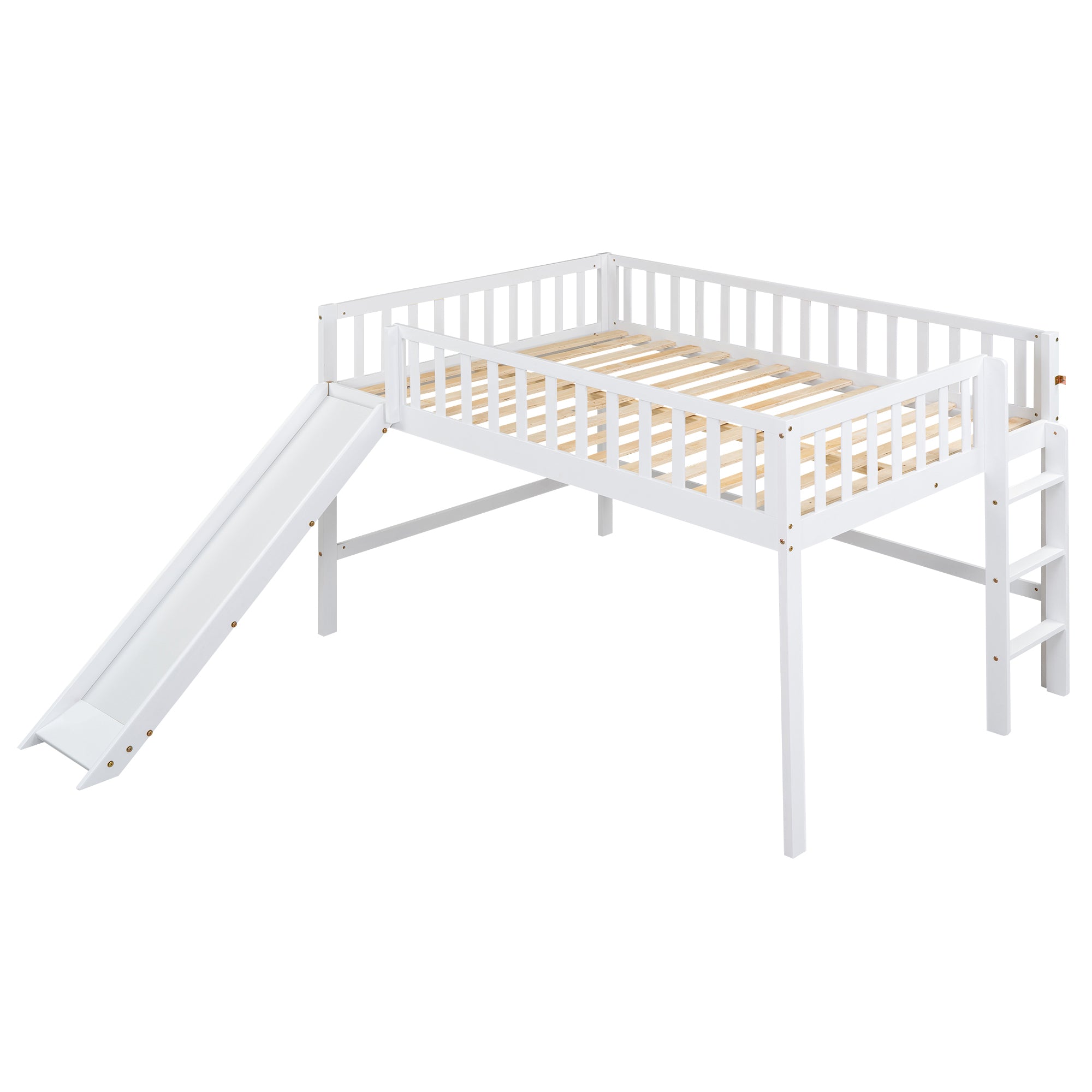Full Size Low Loft Bed with Ladder and Slide,White - Atlantic Fine Furniture Melbourne FL