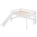 Full Size Low Loft Bed with Ladder and Slide,White
