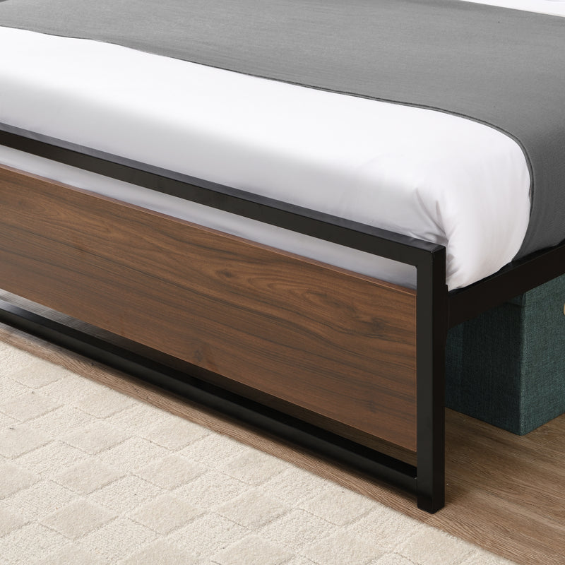 Industrial Platform Queen Bed Frame/Mattress Foundation with Rustic Headboard and Footboard, Strong Steel Slat Support, No Box Spring Needed, Noise Free, Easy Assembly