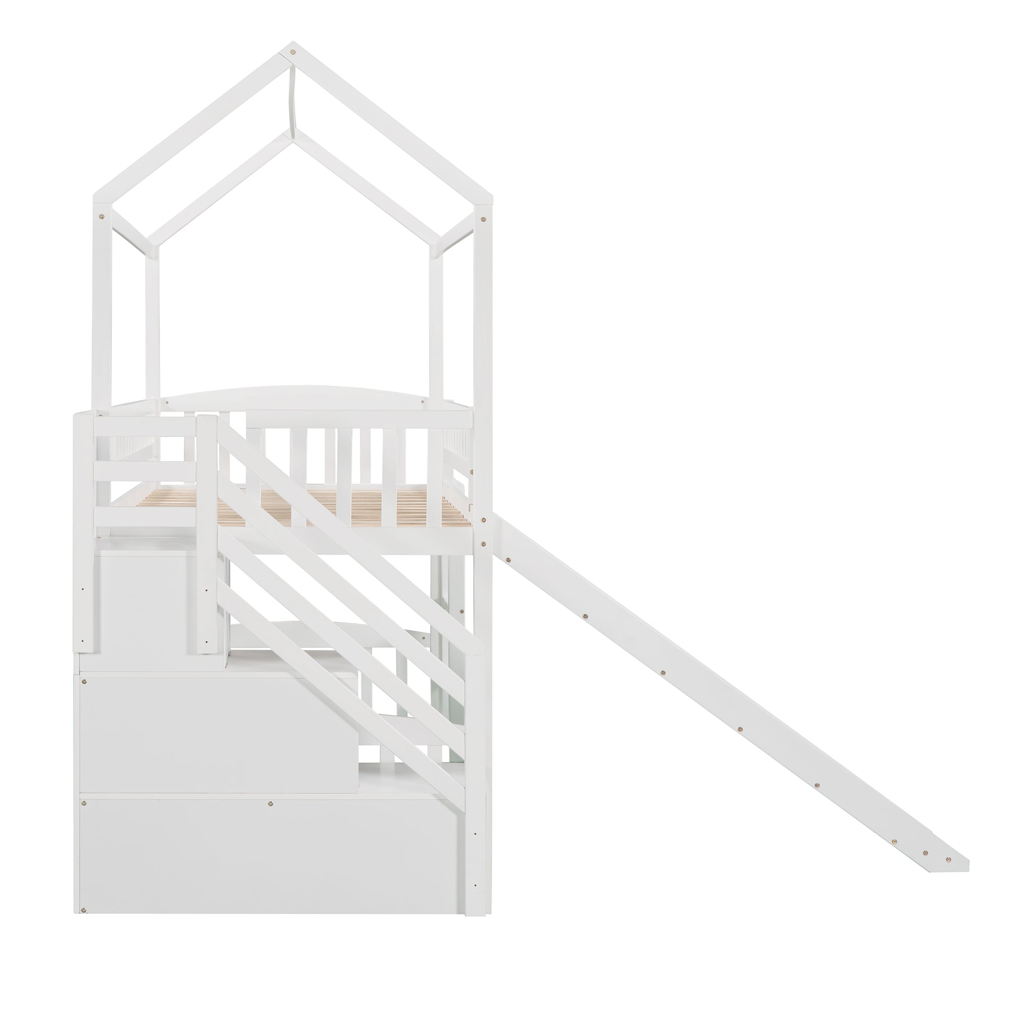 Twin Loft Bed with Two Drawers and Slide, House Bed with Slide, White (Old SKU: LP000130AAK) - Atlantic Fine Furniture Melbourne FL