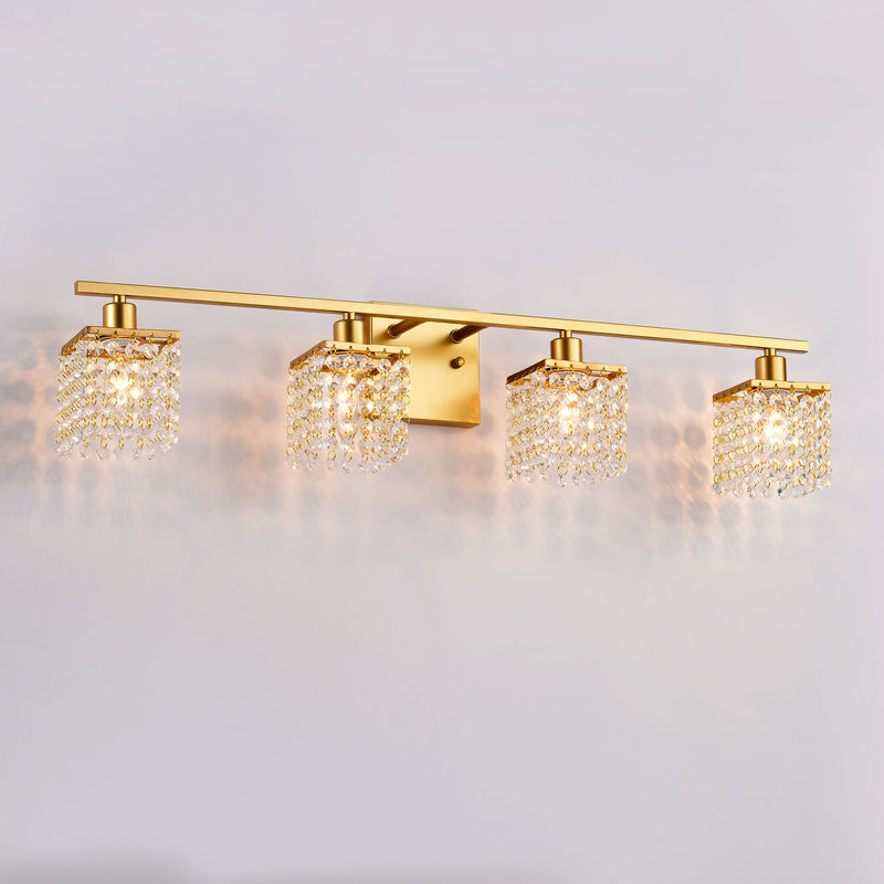 4 Light Bathroom Light, Modern Vanity Lights With Crystal Shade, Vintage Light Fixture Bathroom Over Mirror Wall Lights For Kitchen Dinning Room Bedroom Hallway (Does Not Include Light Bulbs) - Gold