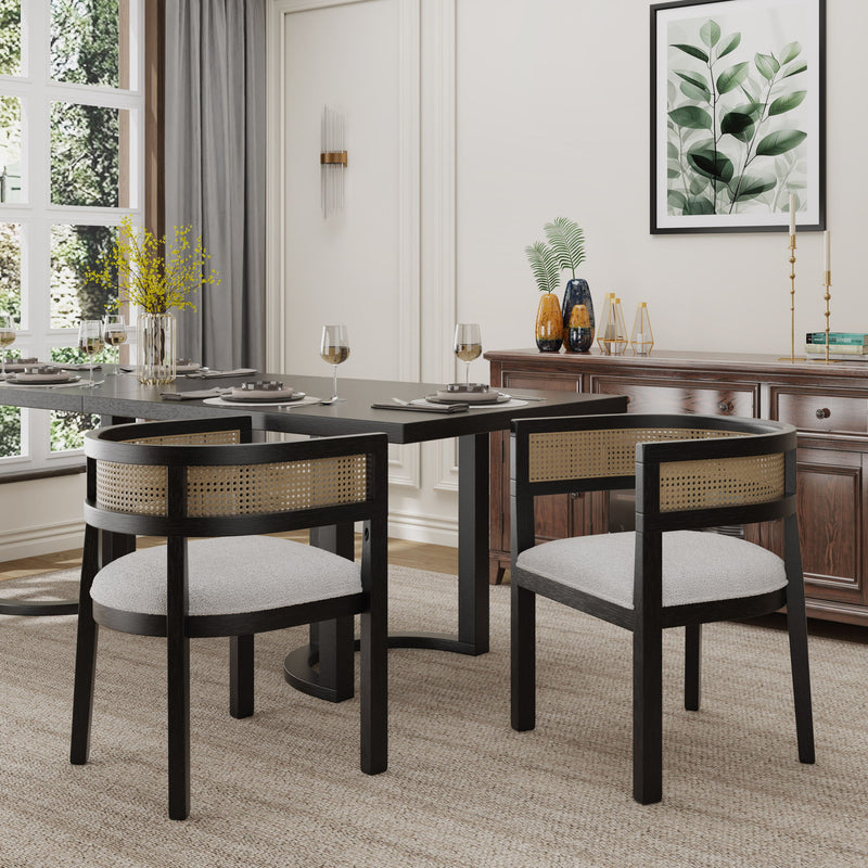 Contemporary Dining Chair Set With Rattan Backrest