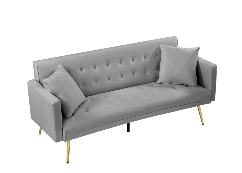 Morden Velvet Futon Sofa Bed For Living Room, Convertible 3 Adjustable Couch Loveseat With Metal Leg