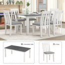 Retro Style 7 Piece Dining Table Set With Extendable Table And 6 Upholstered Chairs - Gray / White
