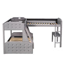 L-Shaped Twin over Full Bunk Bed and Twin Size Loft Bed with Desk,Grey
