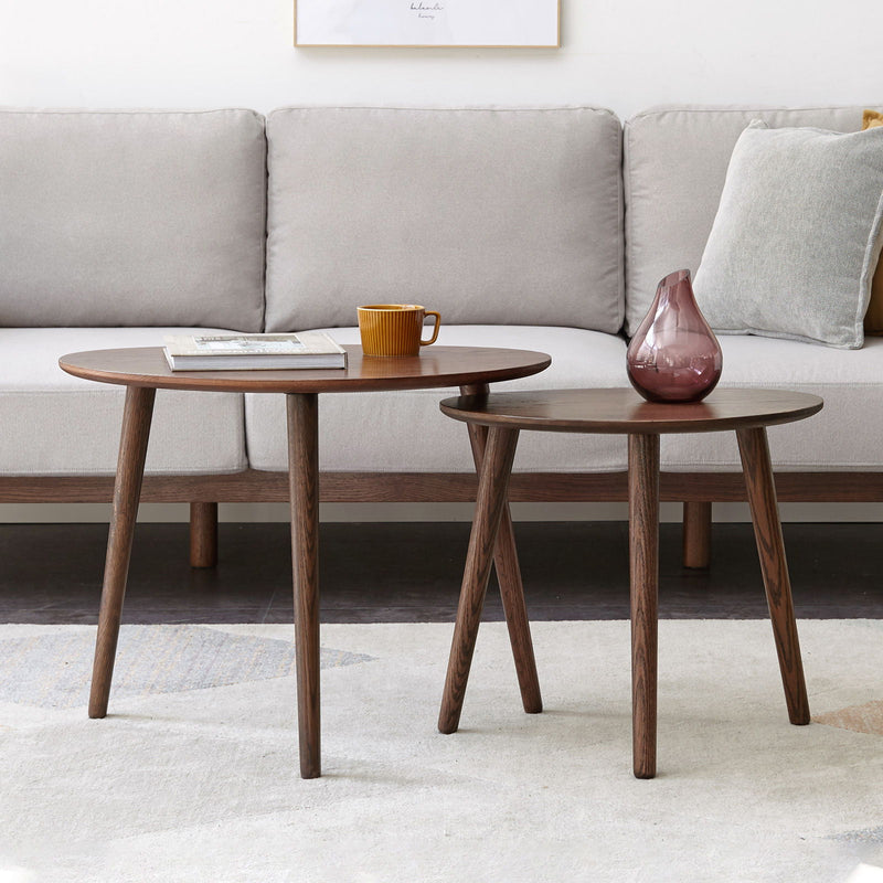 Center Table Low Table 100% Solid Oak Wood Top Plate Desk Pebble Shaped Natural Wooden Coffee Table - Walnut