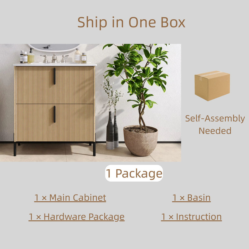 Bathroom Vanity With Ceramic Sink, Fluted Design