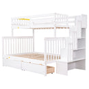 Twin Over Full Bunk Bed with 2 Drawers and Staircases, Convertible into 2 Beds, the Bunk Bed with Staircase and Safety Rails for Kids, Teens, Adults, White