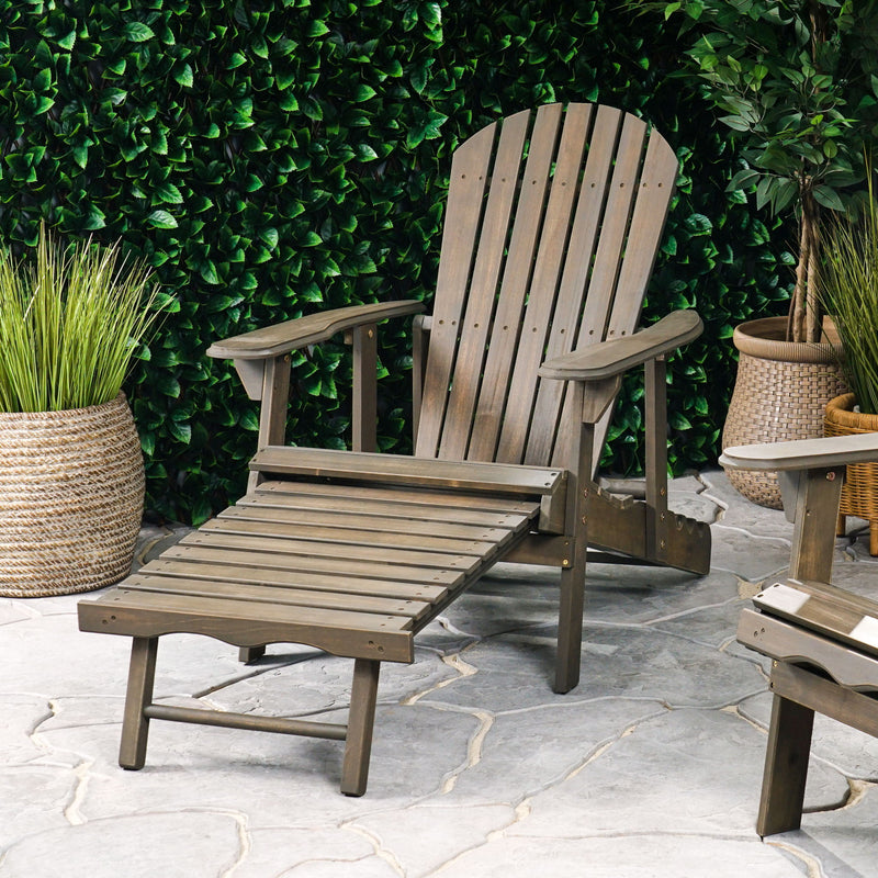 Malibu - Rustic Style Reclining Adirondack Chair With Footrest - Gray