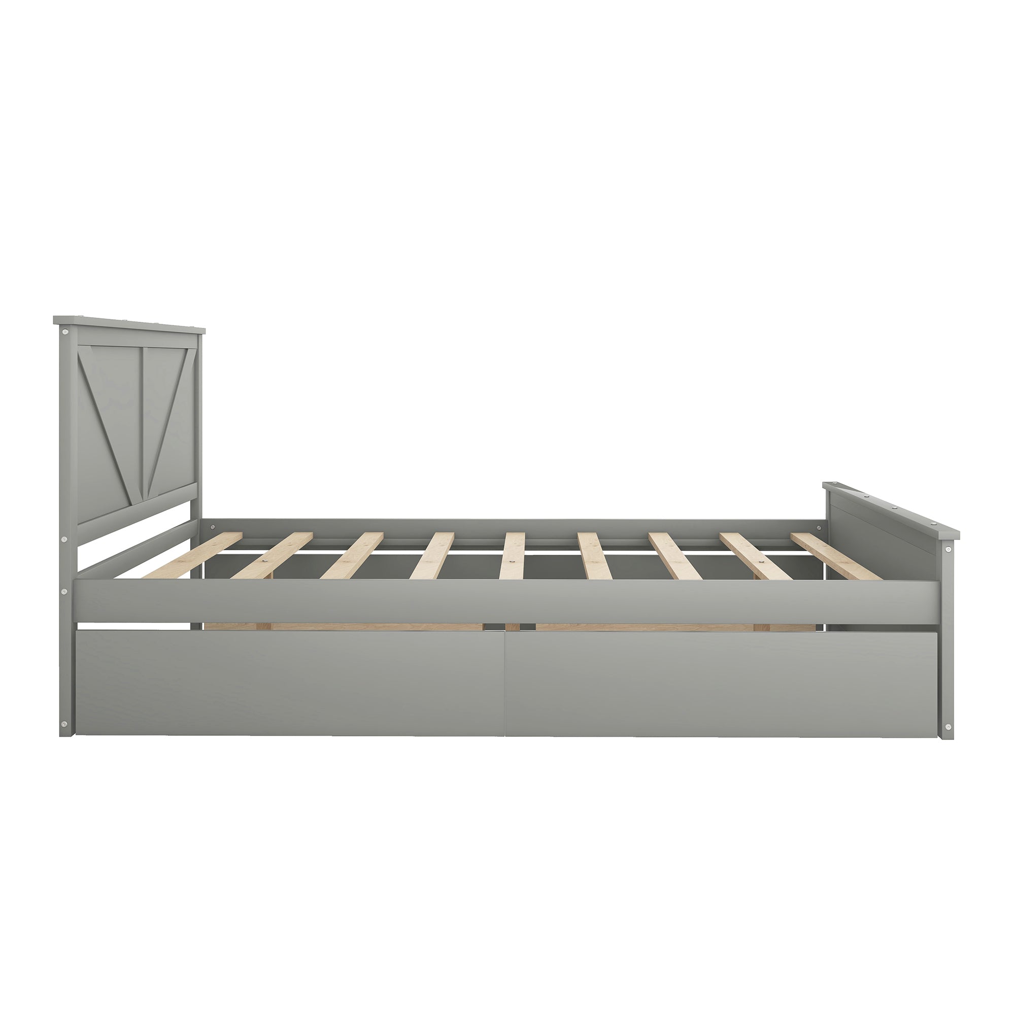 Queen Size Wooden Platform Bed with Four Storage Drawers and Support Legs, Gray - Atlantic Fine Furniture Melbourne FL