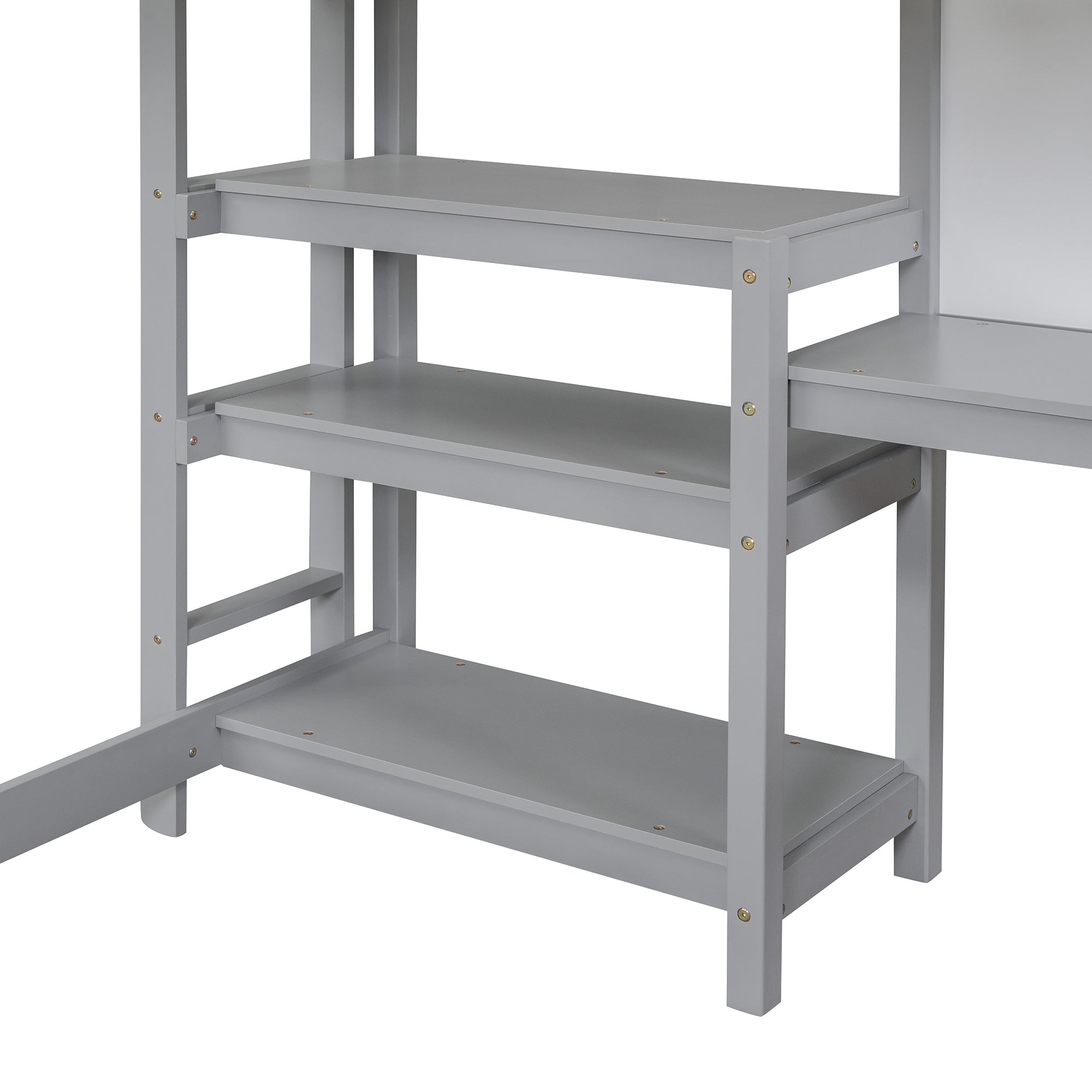 Full Size Wooden Loft Bed with Shelves, Desk and Writing Board - Gray - Atlantic Fine Furniture Melbourne FL
