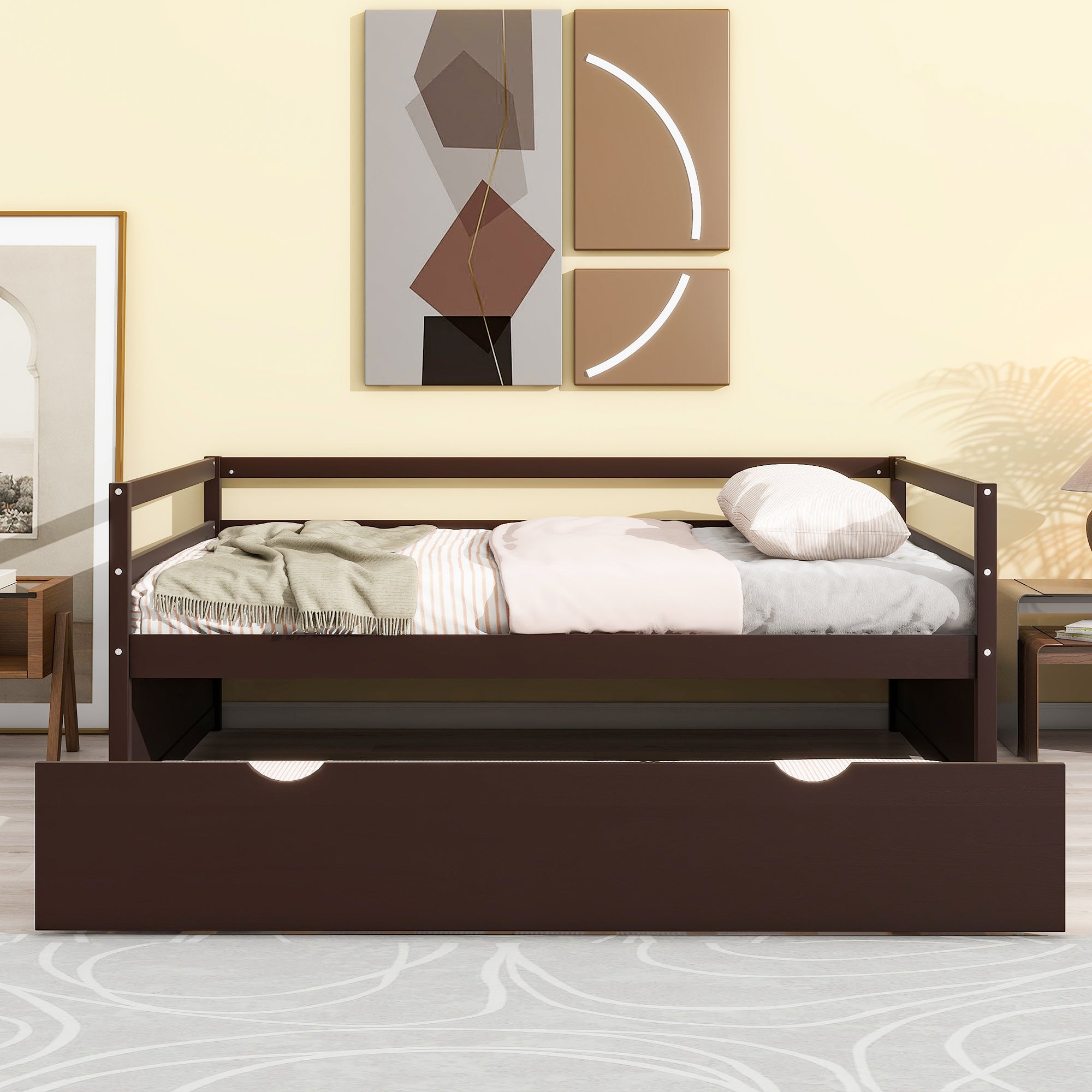 Twin Size Wood Daybed with Twin Size Trundle, Espresso - Atlantic Fine Furniture Melbourne FL