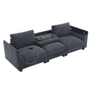 Sectional With Bluetooth Speaker Comfy Cloud Couch Set With Drop Down Table Cup Holders, USB Charger Storage Armrest Wide Seat Sofa