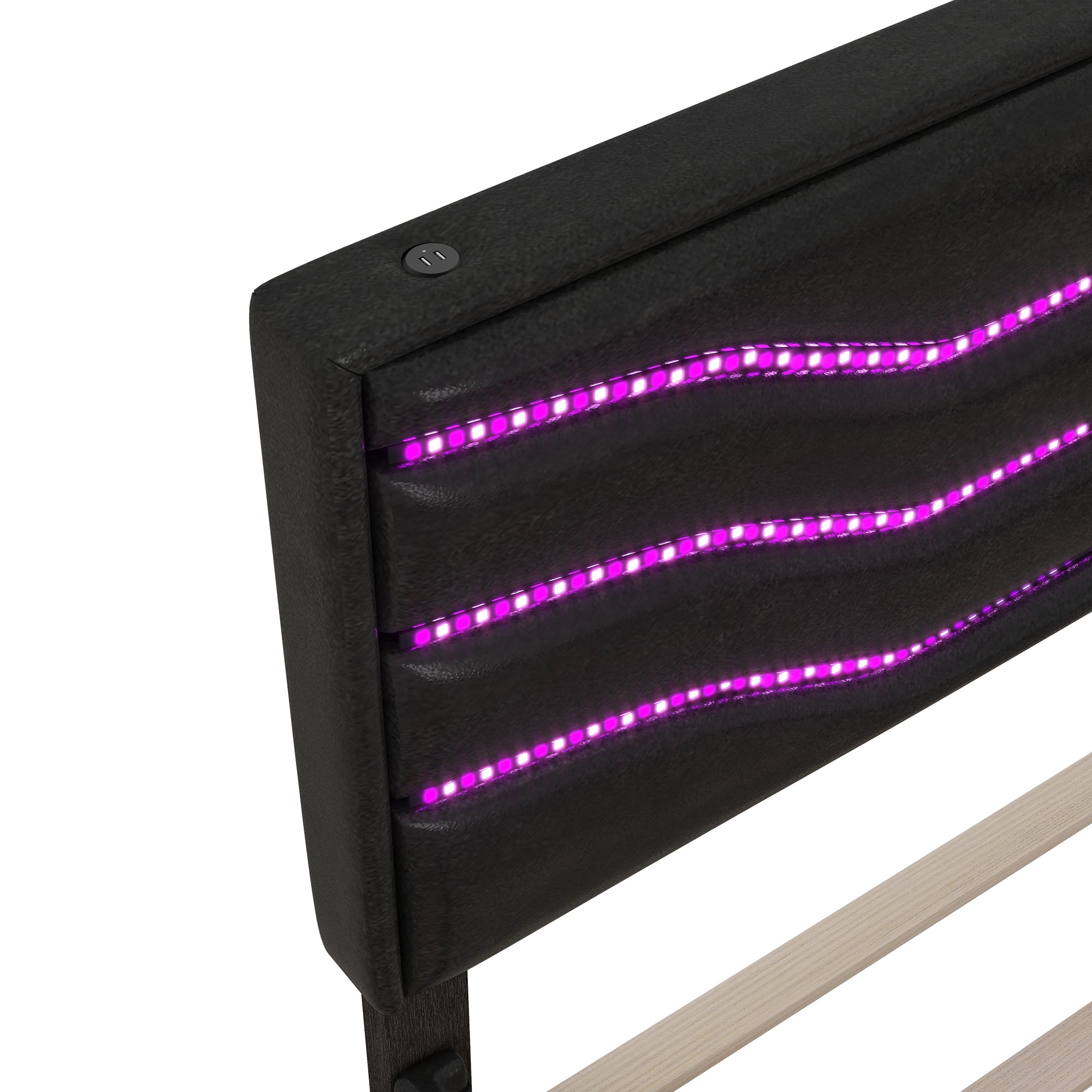 Queen Size Upholstered Storage Platform Bed with LED, 4 Drawers and USB Charging, Black - Atlantic Fine Furniture Melbourne FL
