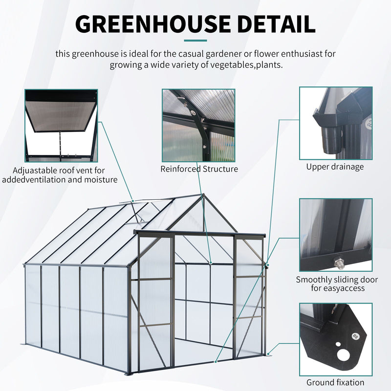 Double Door Polycarbonate Greenhouse Raised Base And Anchor Aluminum Heavy Duty Walk In Greenhouses For Outdoor Backyard In All Season