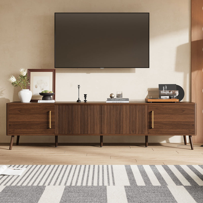 TV Stand For TVs Up To 85" With Fluted Door, Cable Management, Soft-Closing Hinges - Walnut