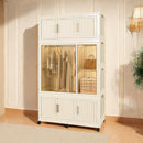 Portable Wardrobe Closet Storage Organizer With 9 Magnetic Doors - Cream White