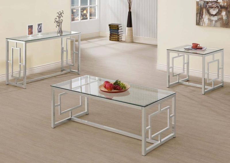 Merced - Rectangular Glass Top Coffee Table - Nickel - Atlantic Fine Furniture Inc