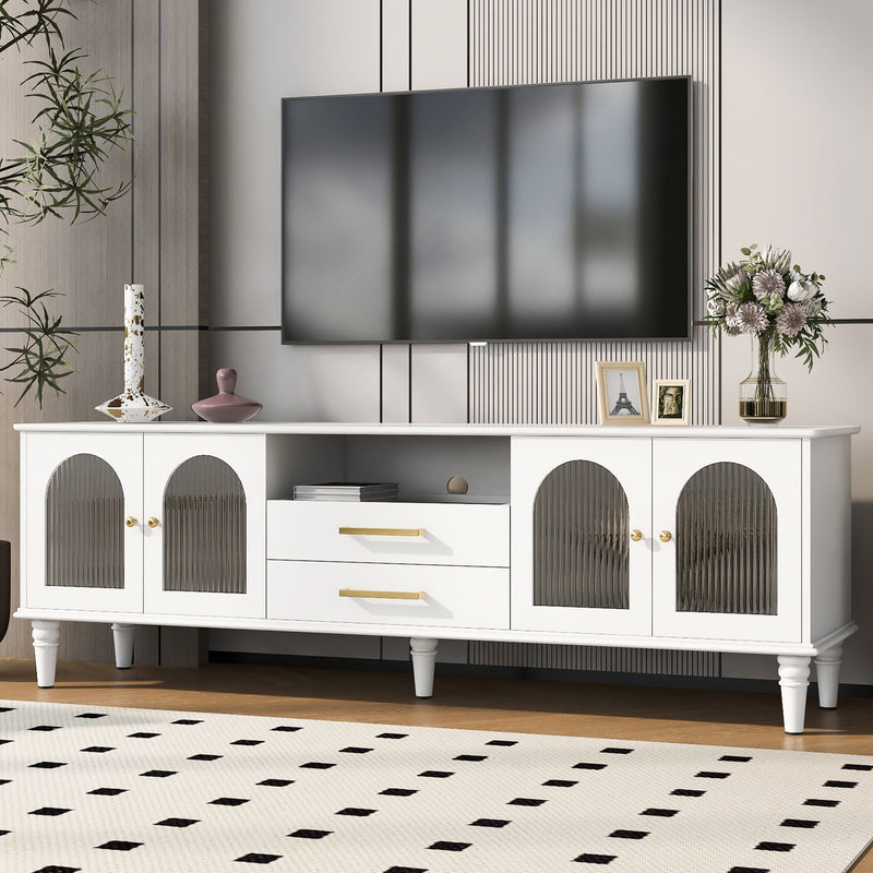 Retro TV Stand With Fluted Glass Doors