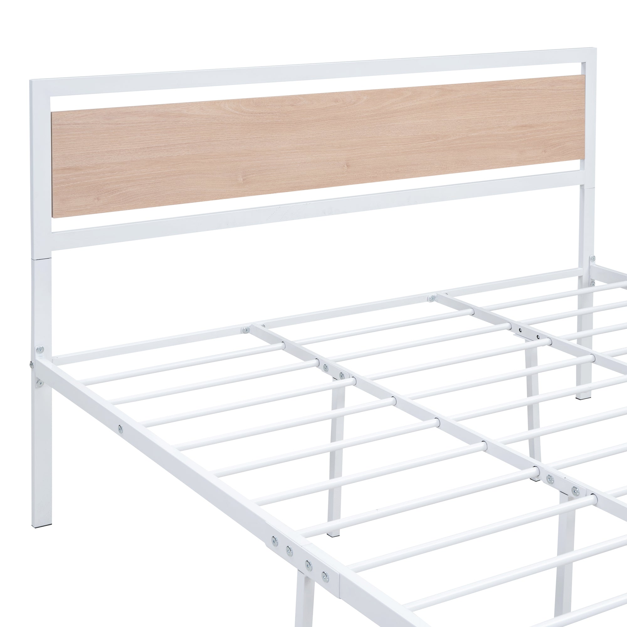 Queen Size Platform Bed, Metal and Wood Bed Frame with Headboard and Footboard , White - Atlantic Fine Furniture Melbourne FL